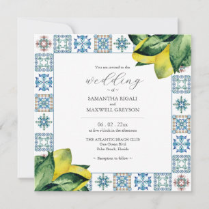 Invitation Carrelage Amalfi & Aquarelle Lemon Wedding Invitat