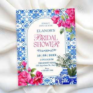 Invitation Carrelage artistique bleu blanc pour enterrement d