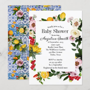 Invitation Carrelage bleu Baby shower Motif méditerranéen