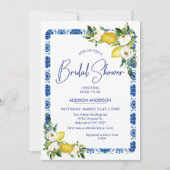 Invitation Carrelage bleu blanc Fête des mariées citron fleur (Devant)