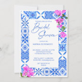 Invitation Carrelage bleu Bougainvillea élégante douche nupti (Devant)