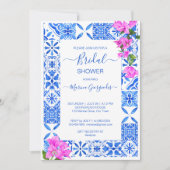 Invitation Carrelage bleu Bougainvillea élégante douche nupti (Devant)