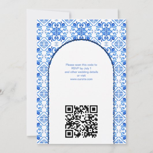 Invitation Carrelage bleu Bougainvillea mariage élégant (Dos)