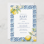 Invitation Carrelage bleu Citron Baby shower d'été italien (Devant)