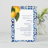 Invitation Carrelage bleu citron chic Mariage élégant (Debout devant)