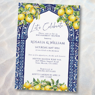 Invitation Carrelage Bleu Citron Douche de Fiançailles Médite