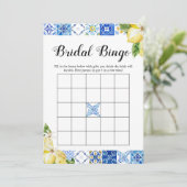 Invitation Carrelage bleu Citron Fête des mariées Bride Jeu d (Debout devant)
