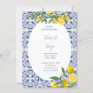 Invitation Carrelage bleu Citron italien Mariage