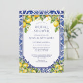 Invitation Carrelage Bleu Citron Mariage Méditerranéen (Debout devant)
