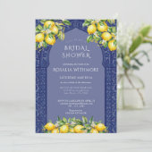 Invitation Carrelage Bleu Citron Méditerranéen Baby Shower de (Debout devant)