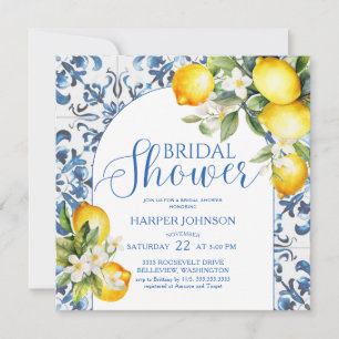 Invitation Carrelage Bleu Citron Thème Italien Amalfi pour un