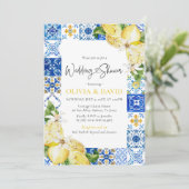 Invitation Carrelage bleu Citron Wedding shower italien Invit (Debout devant)