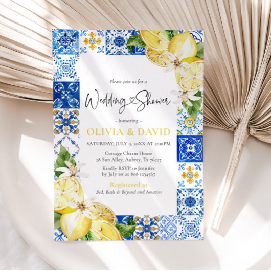 Invitation Carrelage bleu Citron Wedding shower italien Invit
