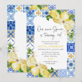 Invitation Carrelage bleu Citrons Italien 70e fête d'annivers (Devant / Derrière)