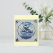 Invitation Carrelage bleu Delft - Canard dans l'eau (Debout devant)