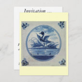 Invitation Carrelage bleu Delft - Canard dans l'eau (Devant / Derrière)
