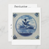 Invitation Carrelage bleu Delft - Canard dans l'eau (Devant / Derrière)
