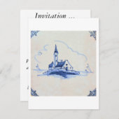 Invitation Carrelage bleu Delft classique - Église (Devant / Derrière)