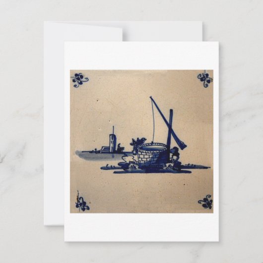 Invitation Carrelage bleu Delft classique - Puits d'eau (Devant)