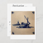 Invitation Carrelage bleu Delft classique - Puits d'eau (Devant / Derrière)