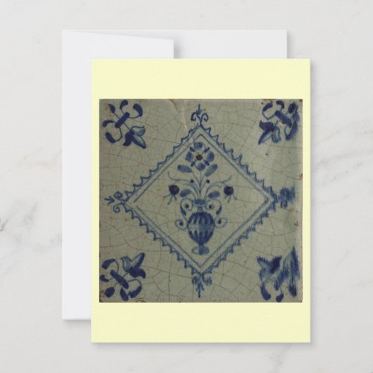 Invitation Carrelage Bleu Delft - Vase avec Fleurs et Bouquet (Devant)