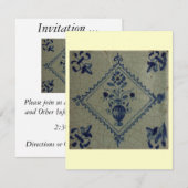 Invitation Carrelage Bleu Delft - Vase avec Fleurs et Bouquet (Devant / Derrière)