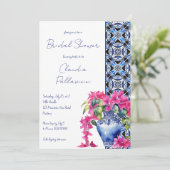 Invitation Carrelage bleu français Bougainvillea douche nupti (Debout devant)