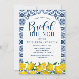 Invitation Carrelage bleu italien Aquarelle Lemon Bridal Brun