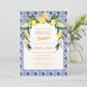 Invitation Carrelage bleu italien Citron Fête des mariées d'é (Debout devant)