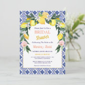 Invitation Carrelage bleu italien Citron Fête des mariées d'é (Debout devant)