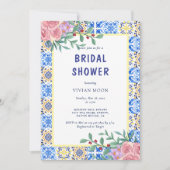 Invitation Carrelage bleu italien Fête des mariées méditerran (Devant)