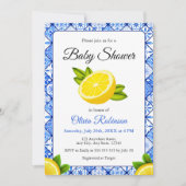 Invitation Carrelage bleu italien Positano Baby shower citron (Devant)