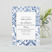 Invitation Carrelage bleu méditerranéen (Debout devant)