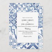 Invitation Carrelage bleu méditerranéen (Devant / Derrière)