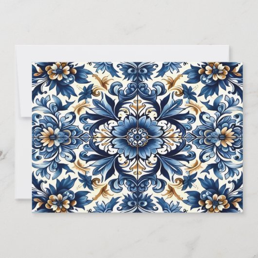 Invitation Carrelage bleu méditerranéen avec Motif à fleurs (Devant)