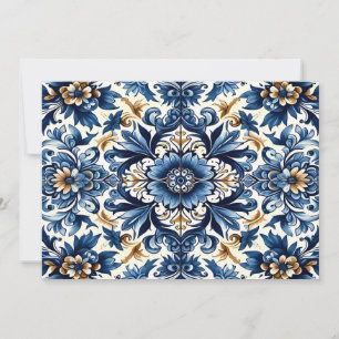 Invitation Carrelage bleu méditerranéen avec Motif à fleurs