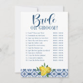 Invitation Carrelage bleu méditerranéen Citron Fête des marié (Devant)