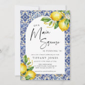 Invitation Carrelage bleu méditerranéen Citrons 70e anniversa (Devant)