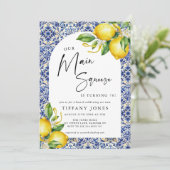 Invitation Carrelage bleu méditerranéen Citrons 70e anniversa (Debout devant)