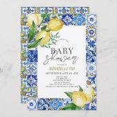 Invitation Carrelage bleu méditerranéen Citrus Citrus Baby sh (Devant / Derrière)