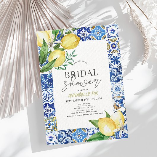 Invitation Carrelage bleu méditerranéen Citrus Lemon Fête des