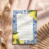 Invitation Carrelage bleu méditerranéen et mariage aux agrume