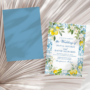 Invitation Carrelage bleu méditerranéen et Mariage citron