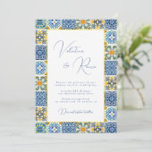 Invitation Carrelage bleu méditerranéen et mariage d'agrumes (Debout devant)