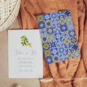 Invitation Carrelage bleu méditerranéen et mariage d'agrumes