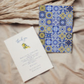 Invitation Carrelage bleu méditerranéen et Merci Mariage Citr