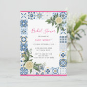 Invitation Carrelage bleu méditerranéen Fête des mariées citr (Debout devant)