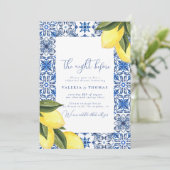 Invitation Carrelage Bleu Méditerranéen & Répétition Mariage  (Debout devant)