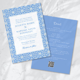 Invitation Carrelage bleu méditerranéen tout en un Mariage