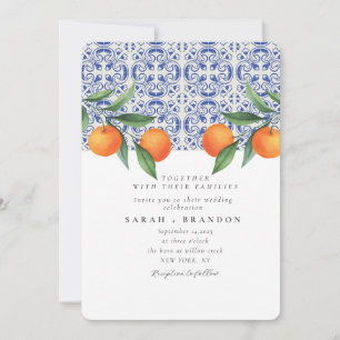 Invitation Carrelage bleu orange aquarelle Méditerranéen Mari